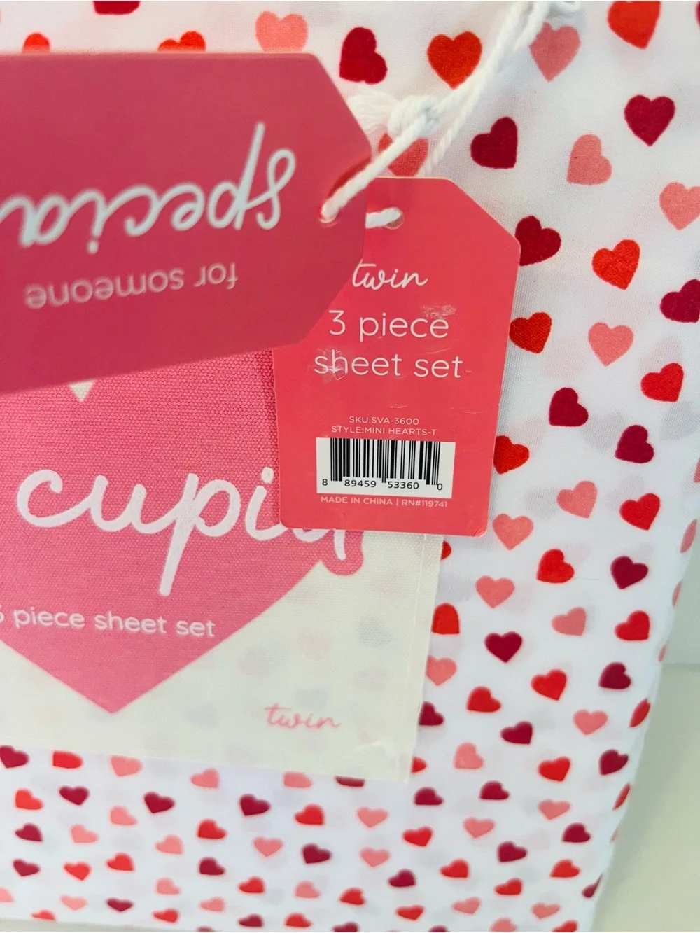 London Kaye & Oh Cupid Lot of 2 Twin Size Heart Valentine Sheet Sets Pink White
